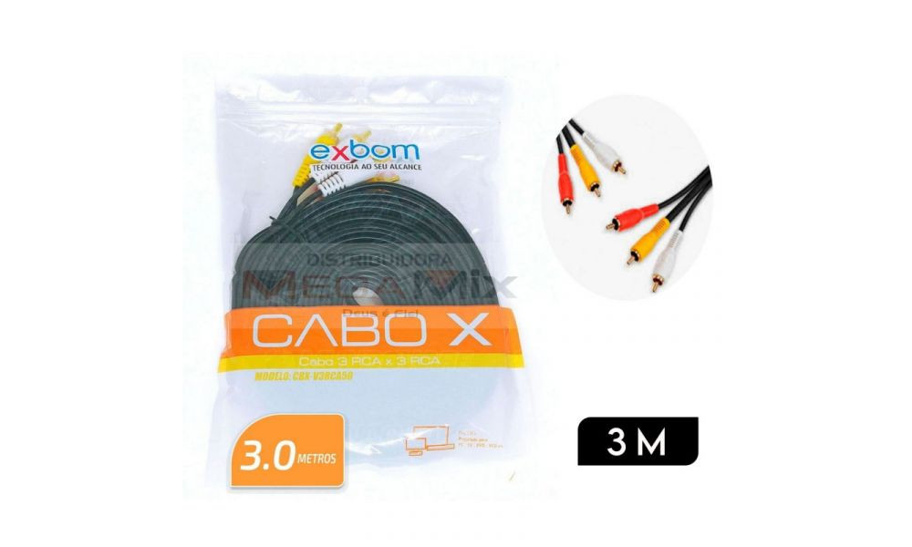 Cabo 3 RCA + 3 RCA 3M CBX-V3RCA30 02828 - Exbom