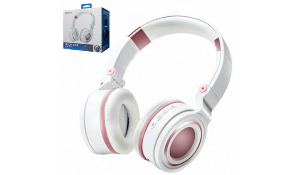 Headphone Wireless Bluetooth Branco com Rosa Exbom - HF-480BT