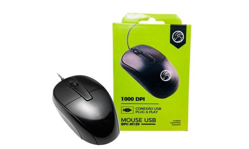 MOUSE USB PRETO BPC-M129 BRAZIL PC COM FIO