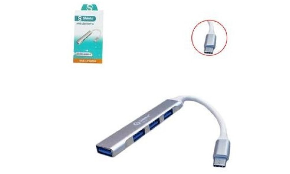 Adaptador HUB Tipo-C 4 Em 1 Com x1 USB 3.0 e x3 USB 2.0 AT-TPC4 USB 3.0 SHINKA