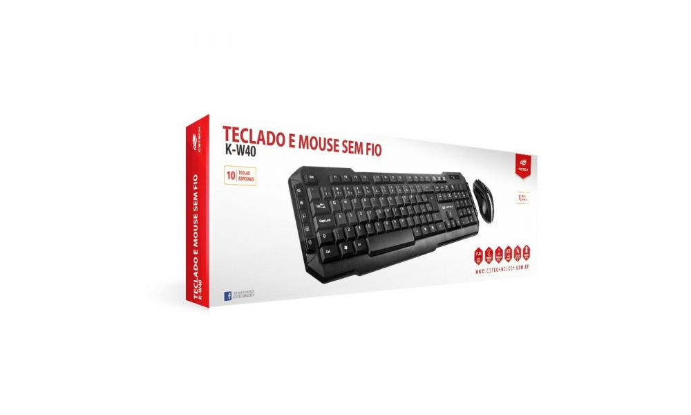 Kit Teclado e Mouse sem Fio K-W50BK, C3TECH