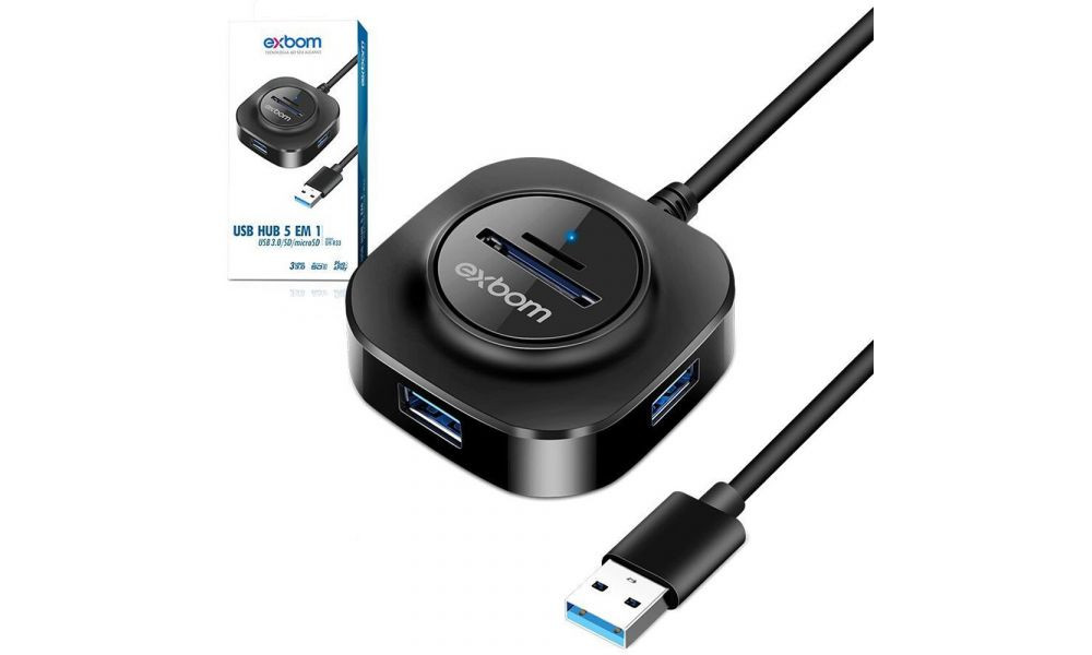 Hub Usb 2.0 3 Portas 5gbps Extensor USB e Leitor de Cartão Smart Xbom - UH-R23