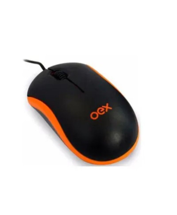 Mouse Óptico OEX com fio MS-103 - Preto e Laranja