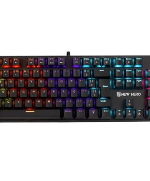 Teclado Mecânico Gamer New Hero Prisma, Rainbow, Switch Blue, Abnt2, Usb, Preto