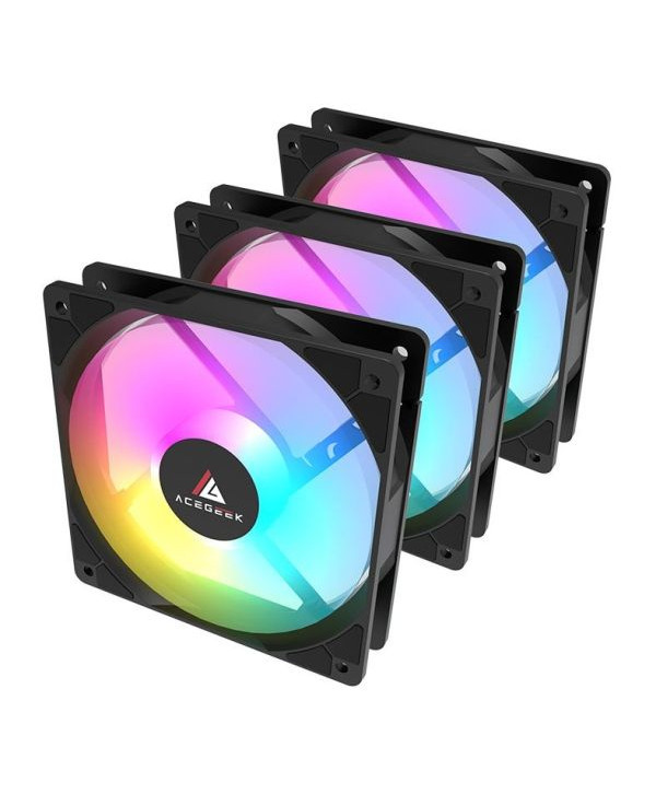 Kit Ventoinhas Acegeek RW12 3x1, Rainbow, 3x120mm, Preto, AG-RW12-3X1-BK