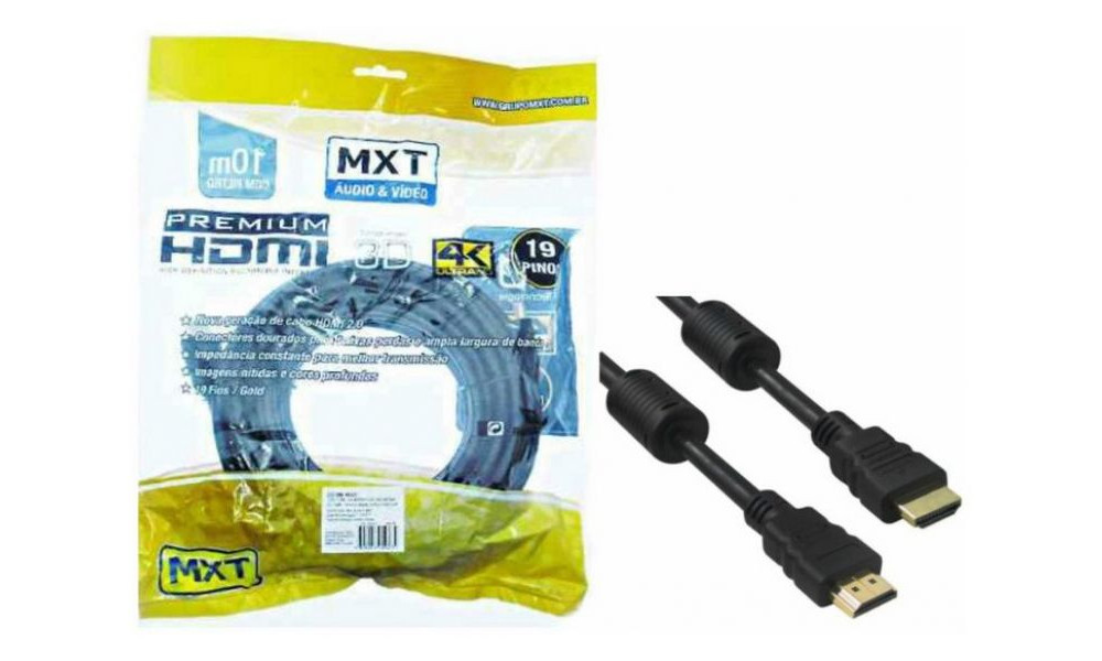 Cabo Hdmi 4K Ultra Hd Premium 2.0V 30+28Awg C/Filtro O.D:7Mm Dourado 10M