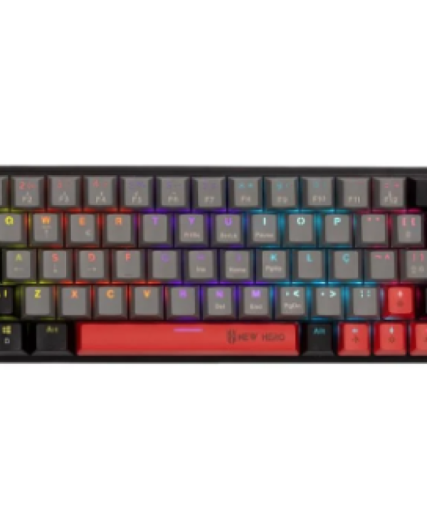 Teclado Mecânico Gamer New Hero Titan Mini 60%, Rainbow, Switch Blue, Abnt, Usb, Cinza E Preto