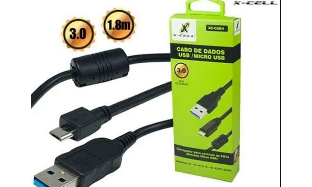 Cabo USB + MIcro USB (V8) para PS4 3.0 1.8M XCCAB4 - X-CELL