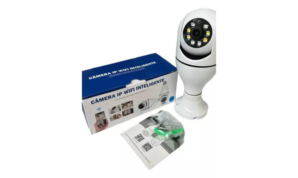 Camera Lampada Segurança Giratória Ip Wifi Cor Branco Modelo 8177