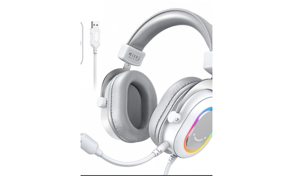 Headset Gamer Fifine H6W 7.1 Surround Drivers de 50mm RGB USB White Branco