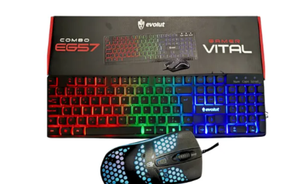 Kit Gamer Vital Eg57 Evolut Rainbow Lançamento Teclado Mouse Preto Preto