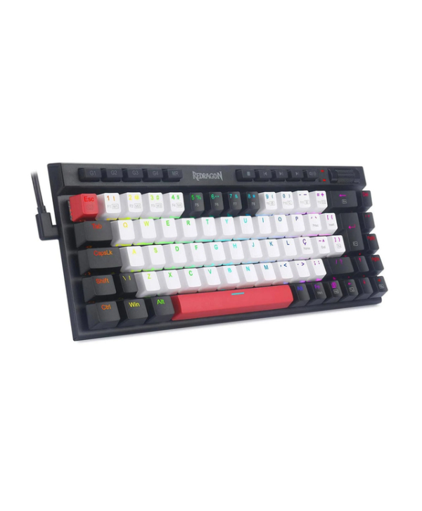 Teclado Mecanico Gamer Redragon Magic Wand Mini Pro RGB Branco, Preto e Vermelho