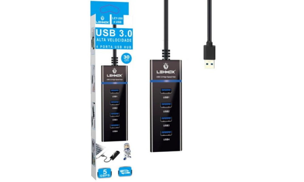 HUB USB 3.0 4 Portas 5gbps Lehmox - Ley-200