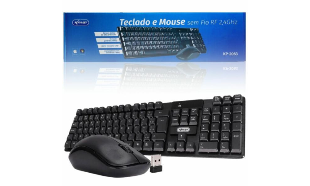 Teclado e Mouse Sem Fio Wireless ABNT2 KNUP - KP-2063