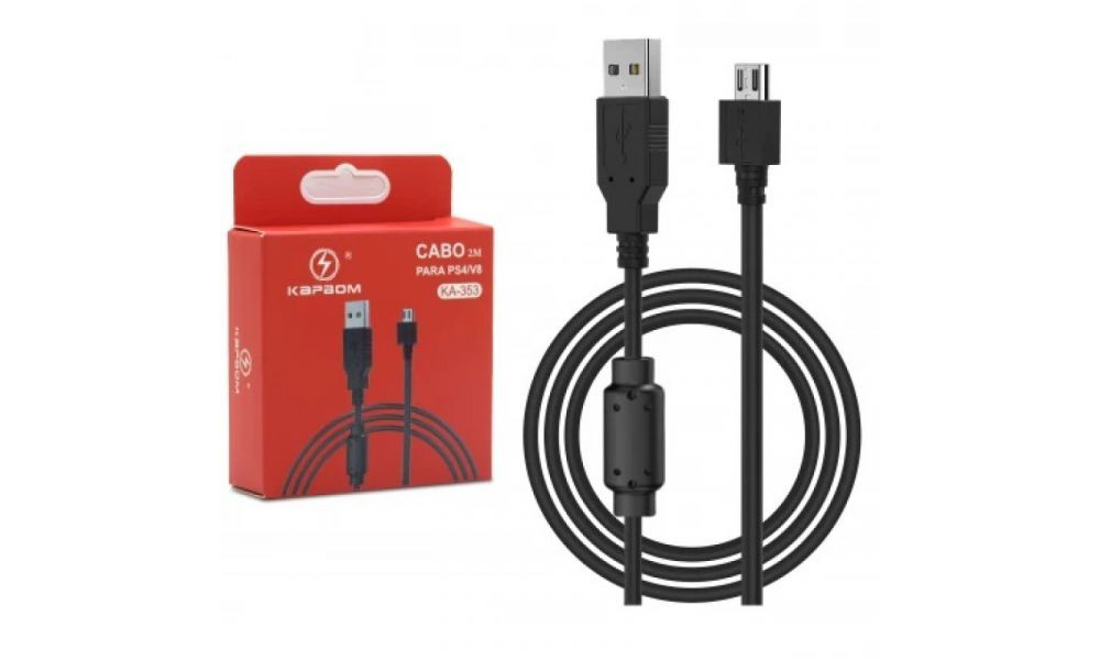 Cabo USB + Micro USB (V8) para PS4 2M KA-353 - Kapbom