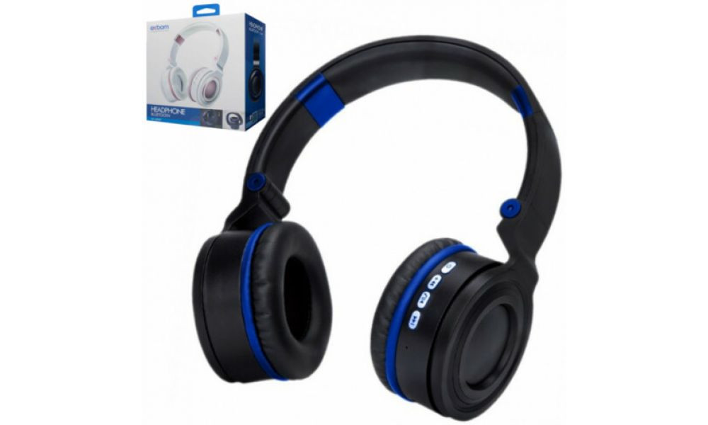 Headphone Wireless Bluetooth Preto Com Azul Exbom - Hf-480bt