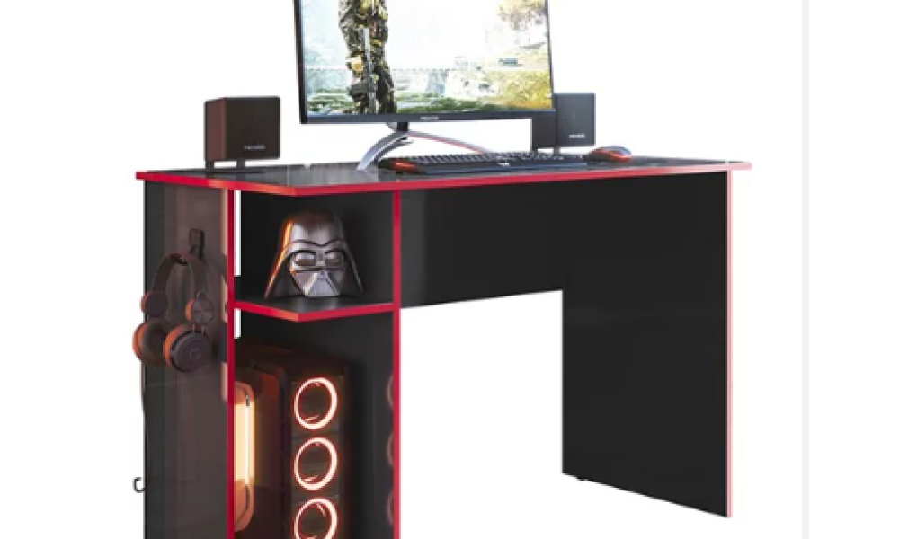 Mesa Para Computador Gamer Preto e Vermelho Qmovi