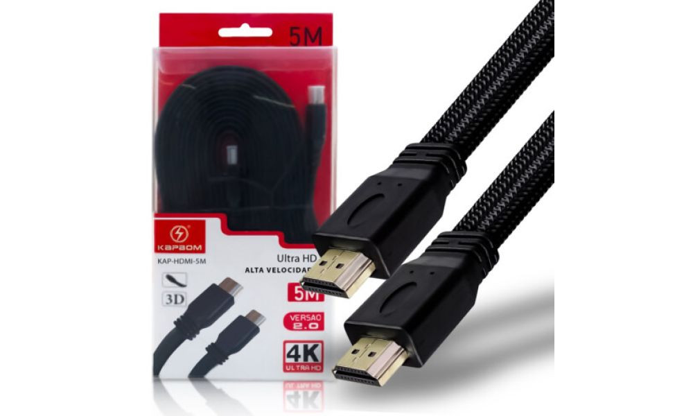 Cabo HDMI V1.4 Full HD Flat com 5 Metros - KAP-HDMI-5M