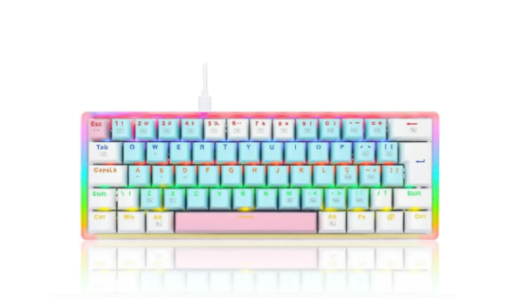 Teclado Gamer Akali Keycaps Rosa Rainbow Switch Marrom