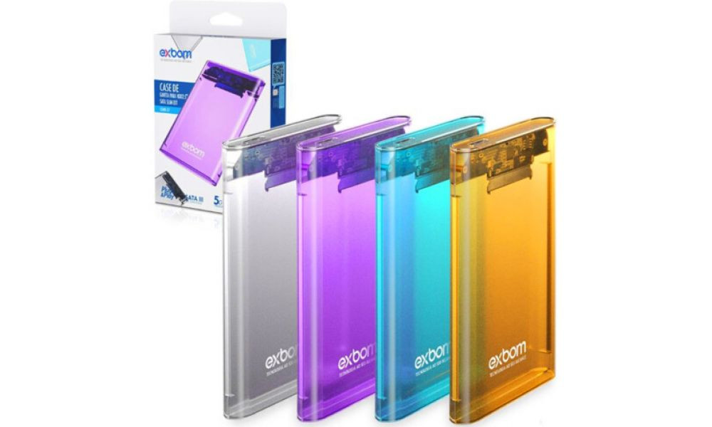 Case para HD Sata 2.5 Transparente Colorida HHD/SSD USB 3.0 5Gpbs Exbom - CGHD-37