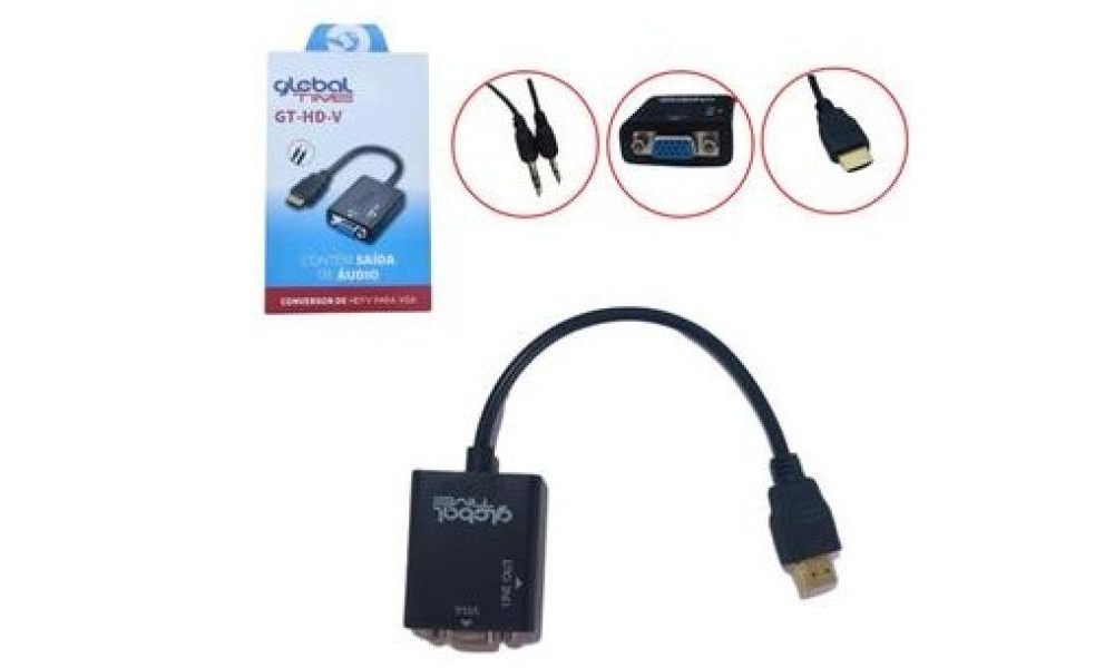 Cabo Conversor HDMI Macho Para VGA Fêmea Com Cabo P2 GTHD-V