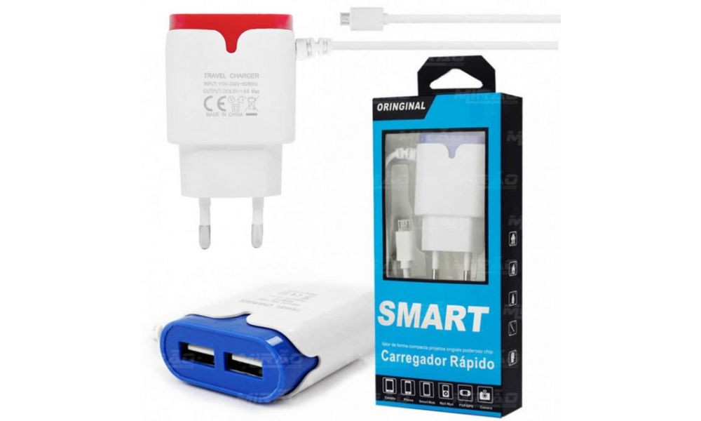 Carregador Rápido LELONG p/ Galaxy Conexão V8 e duas Portas USB 2.4A