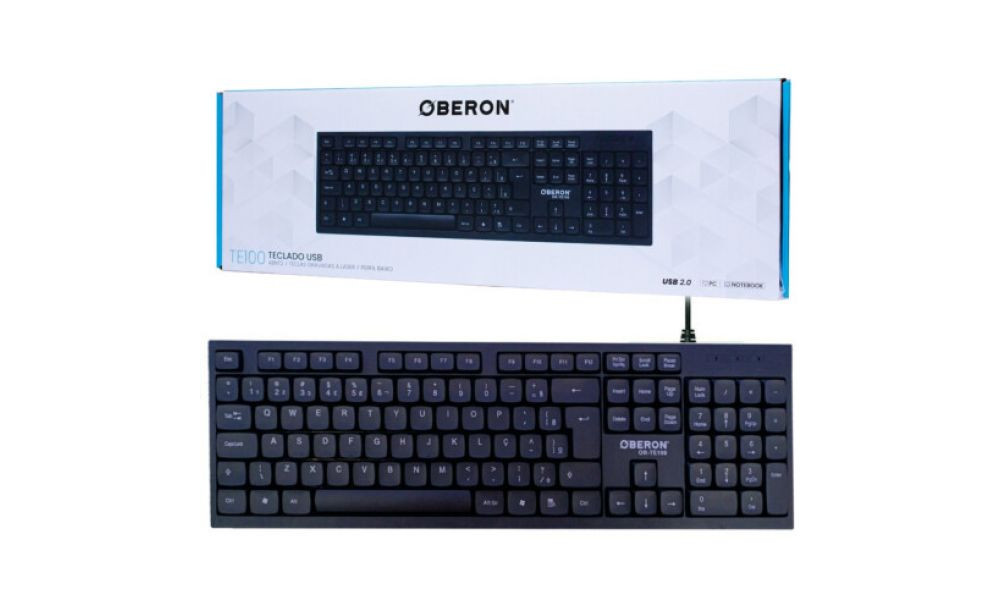 Teclado Com Fio USB Oberon Teclas Silenciosas Padrao ABNT Preto 