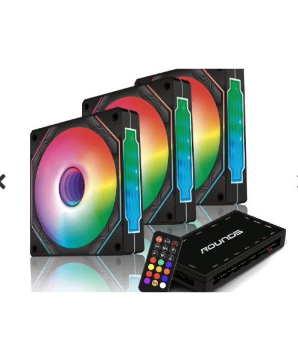 KIT 3X FAN ROUND5 AURORA FORWARD PWM ARGB 120MM BLACK - BOX