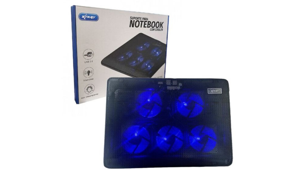 Base para Notebook Com 5 Cooler Fan LED Azul Knup KP-SP223