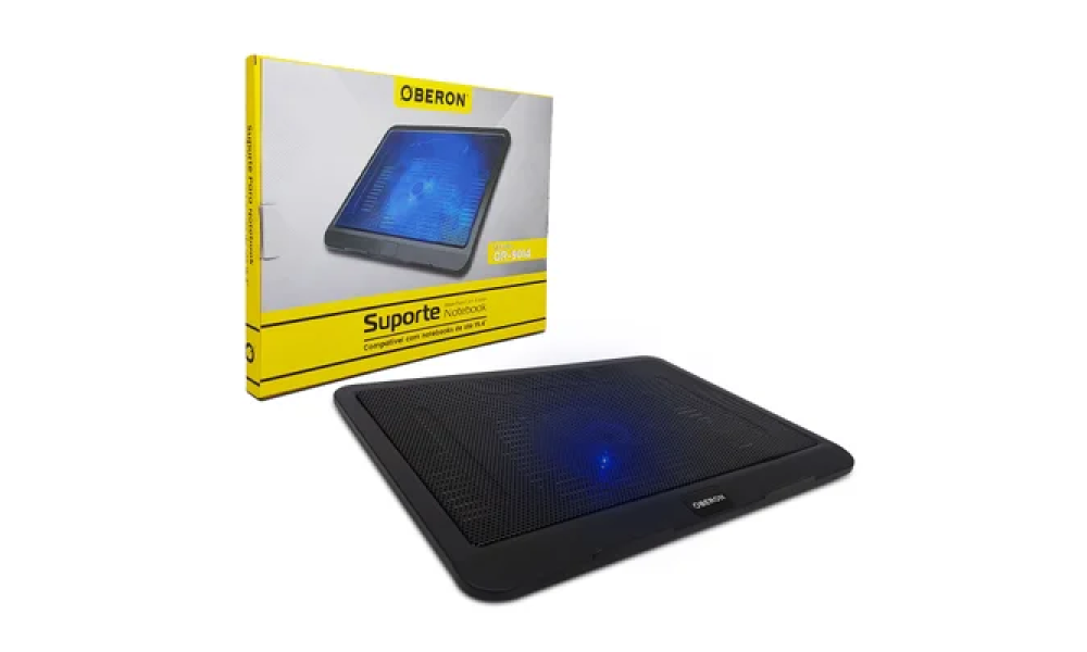Base Para Notebook OBERON, Até 15.4 Cooler Luminoso Azul De 140x140mm, Preto - Or-9014