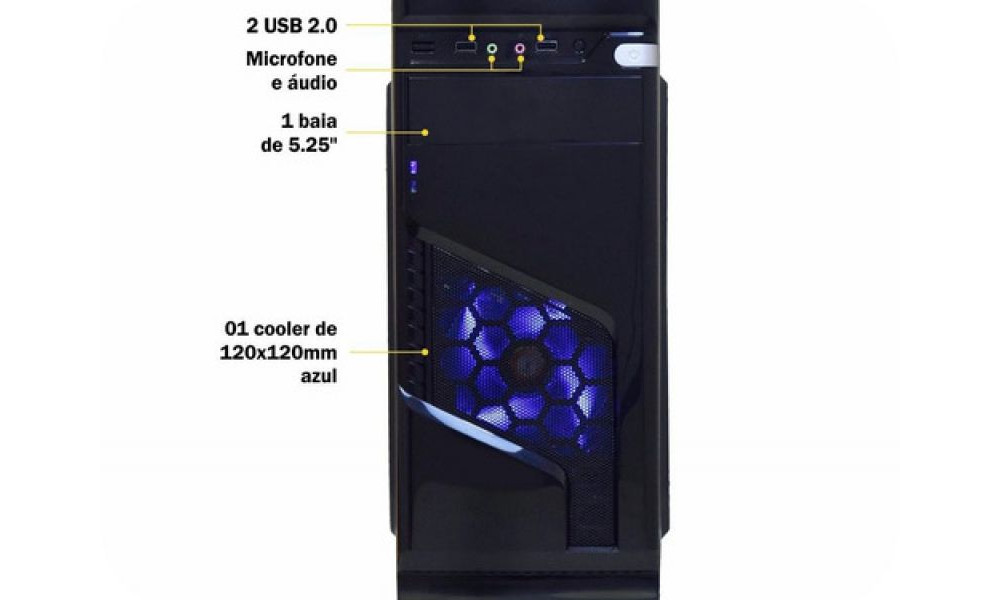 Gabinete ATX CG02R6R Preto com LED Azul - K-Mex