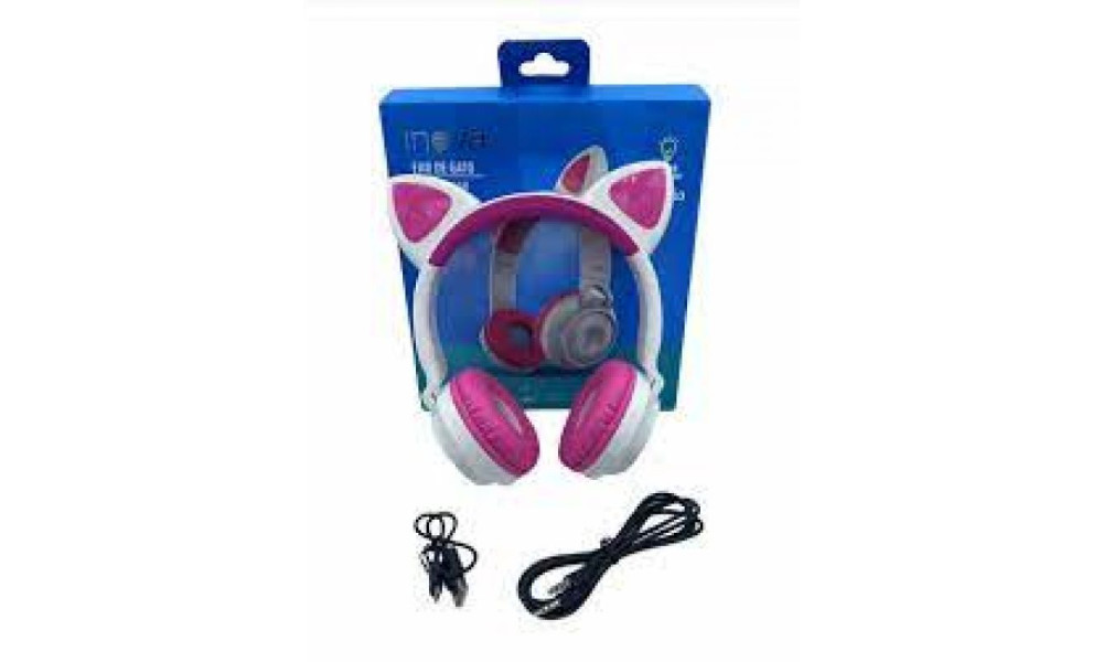 Fone Headphone Orelha Gato Rosa Ear Cat Fone Ouvido Led Bluetooth