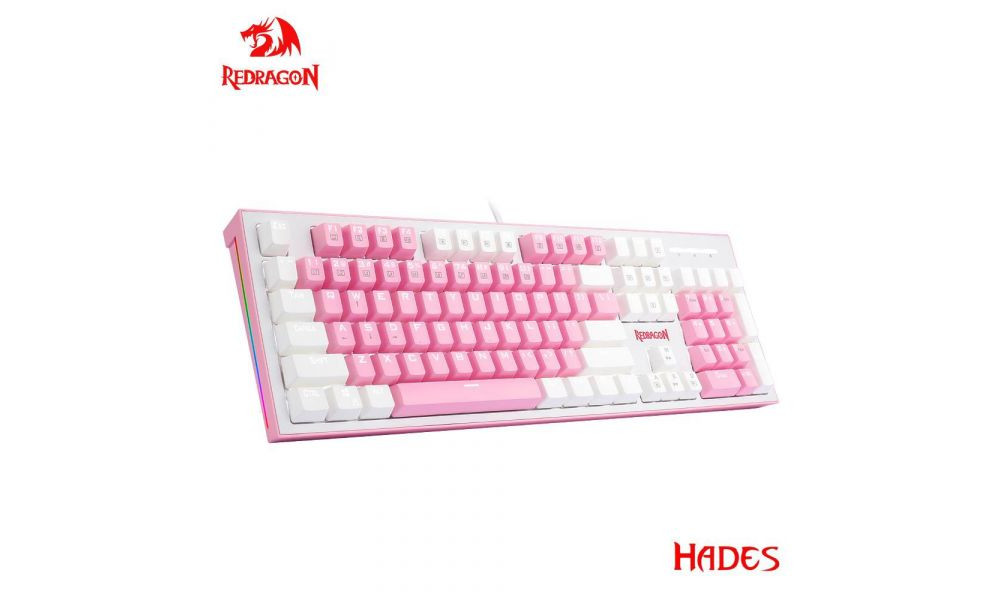 Teclado Mecânico Rosa e Branco Redragon Hades