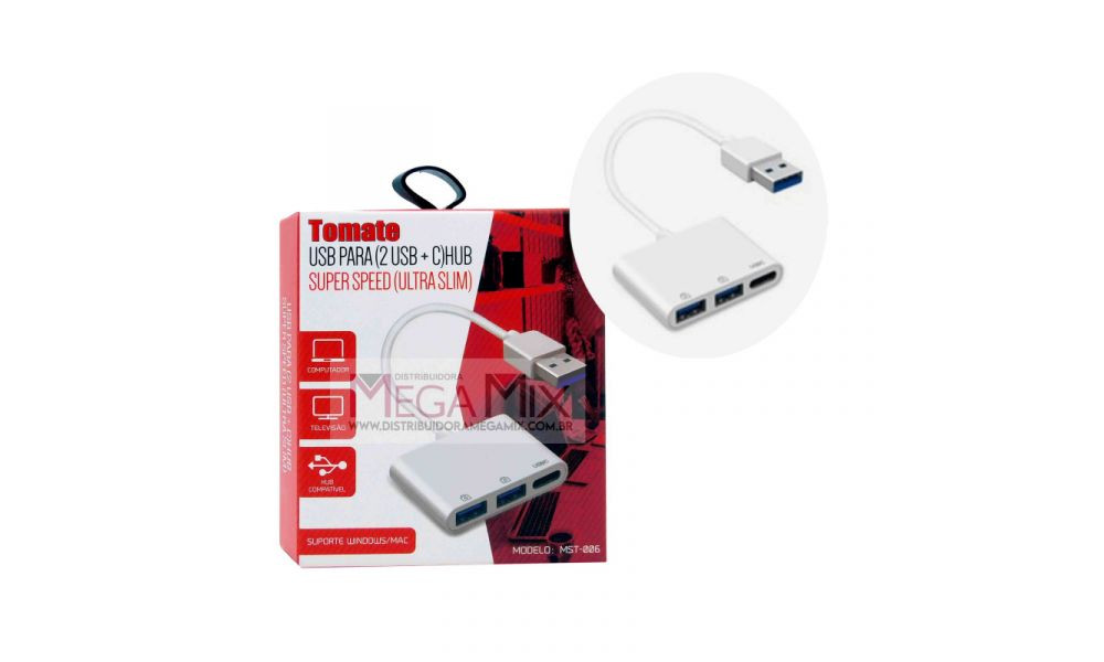 HUB USB PARA 2 USB + TYPE-C 2.0 MST-006 TOMATE