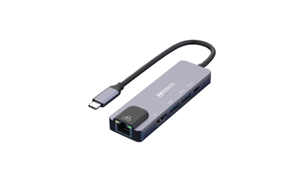 Adaptador Hrebos HS-173 USB-C para HDMI + RJ45 + 2x USB