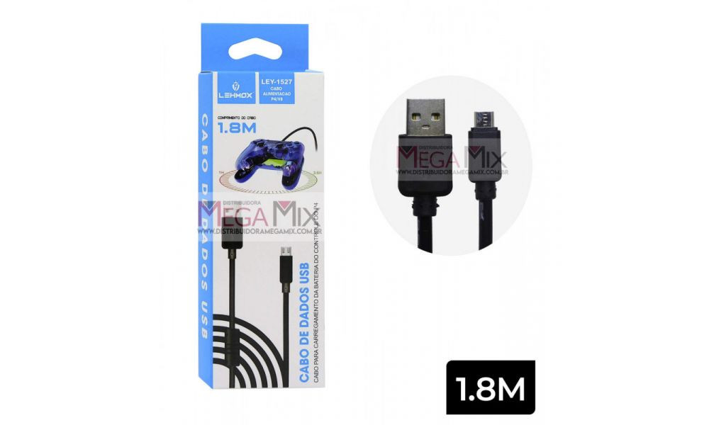 Cabo USB + MICRO USB (V8) Para PS4 1,8M LEY-1527 - LEHMOX