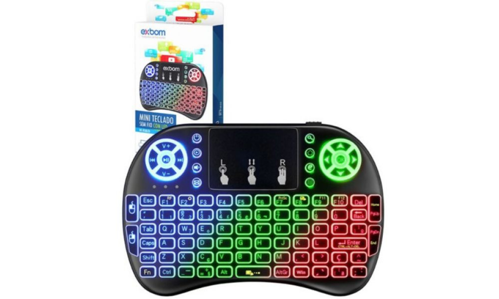 Mini Teclado Iluminado com Touchpad Wireless 2.4G BK-BTILED