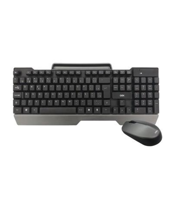 Teclado E Mouse Sem Fio OEX TM406, Wireless, ABNT, 1200 DPI, Resistente a respingos de agua, Office, Preto E Cinza