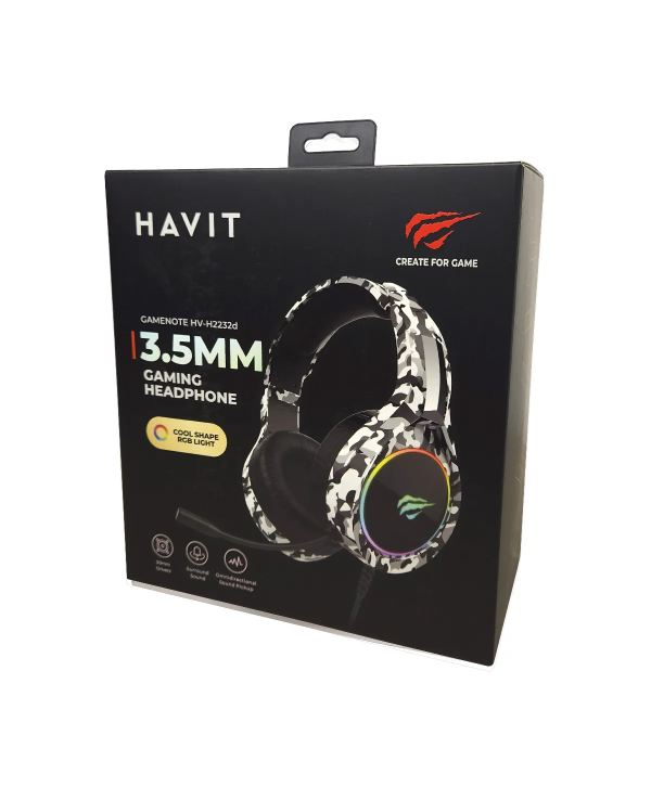 Headset Gamer Havit Gamenote H2232d Rgb Camuflado Cinza